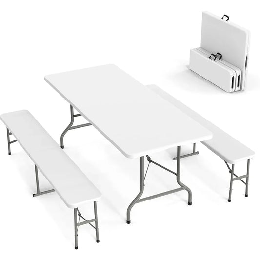 3-Piece Picnic Table Set with 2 Benches 6 Feet Folding Camping
