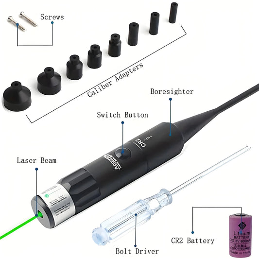 Green Boresighter Kit With 8/32 Adapters - Multiple Caliber