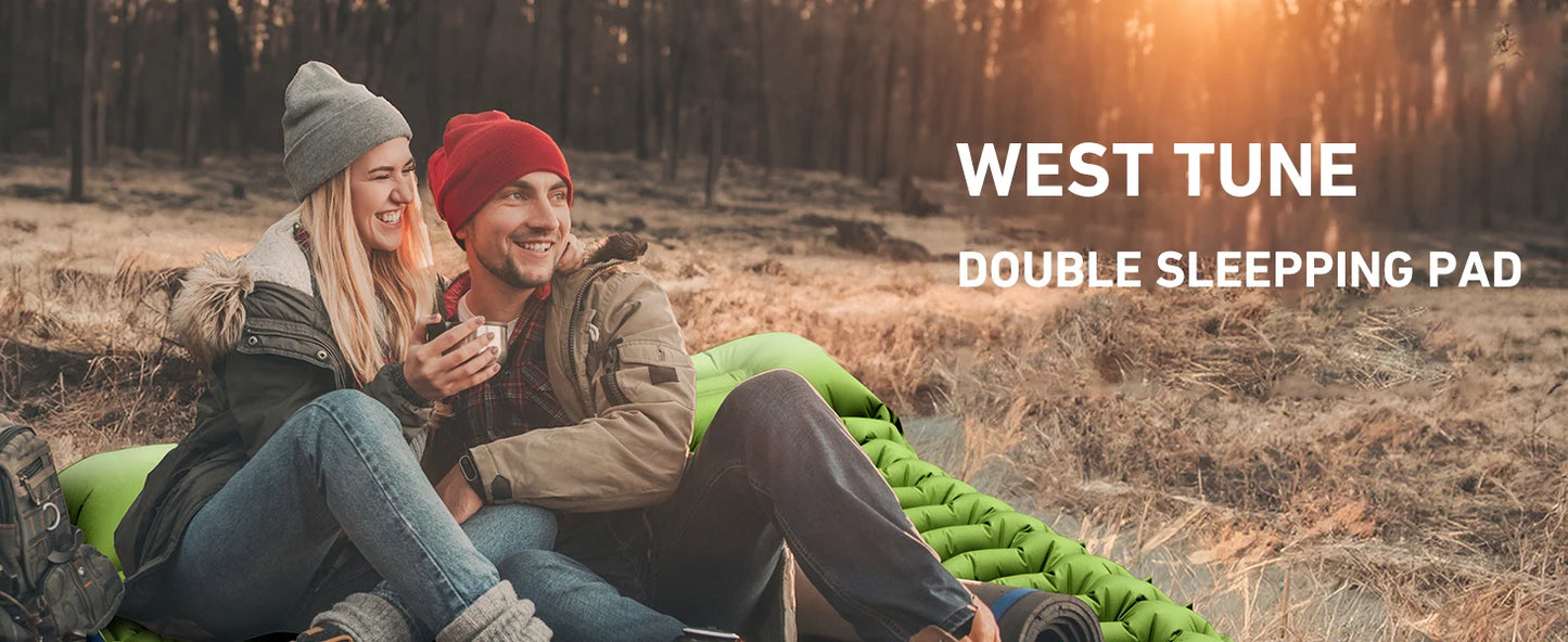 WESTTUNE 4" Double Sleeping Pad  with Pillow and Built-in Foot Pump