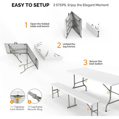 3-Piece Picnic Table Set with 2 Benches 6 Feet Folding Camping